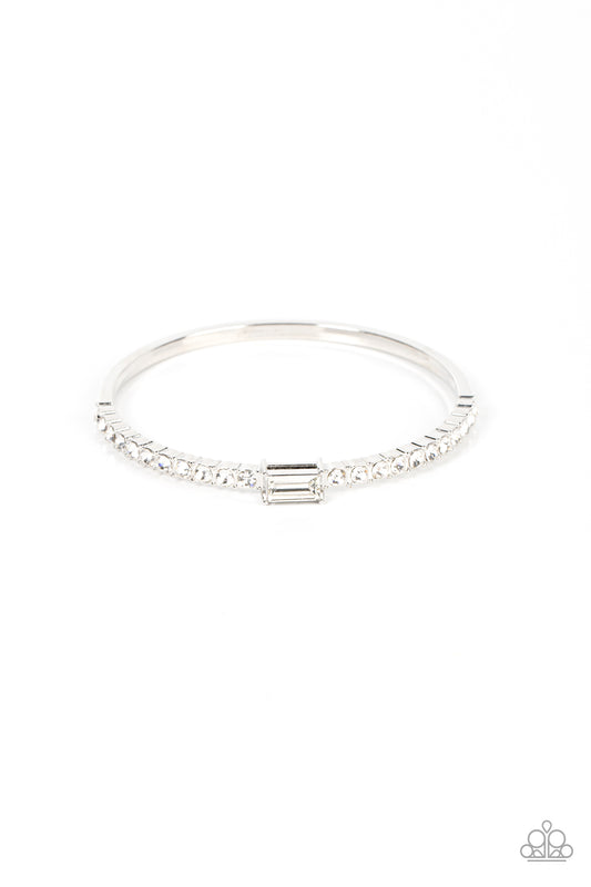 Paparazzi Accessories-Party Crashing Couture White Rhinestone Bangle Bracelet