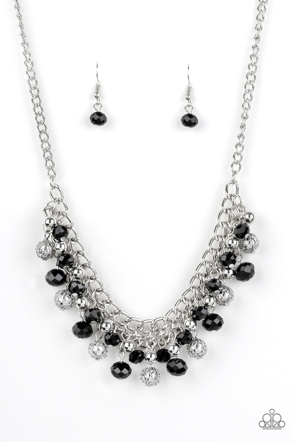 Paparazzi Accessories-Party Spree Black Metallic Net Necklace Set
