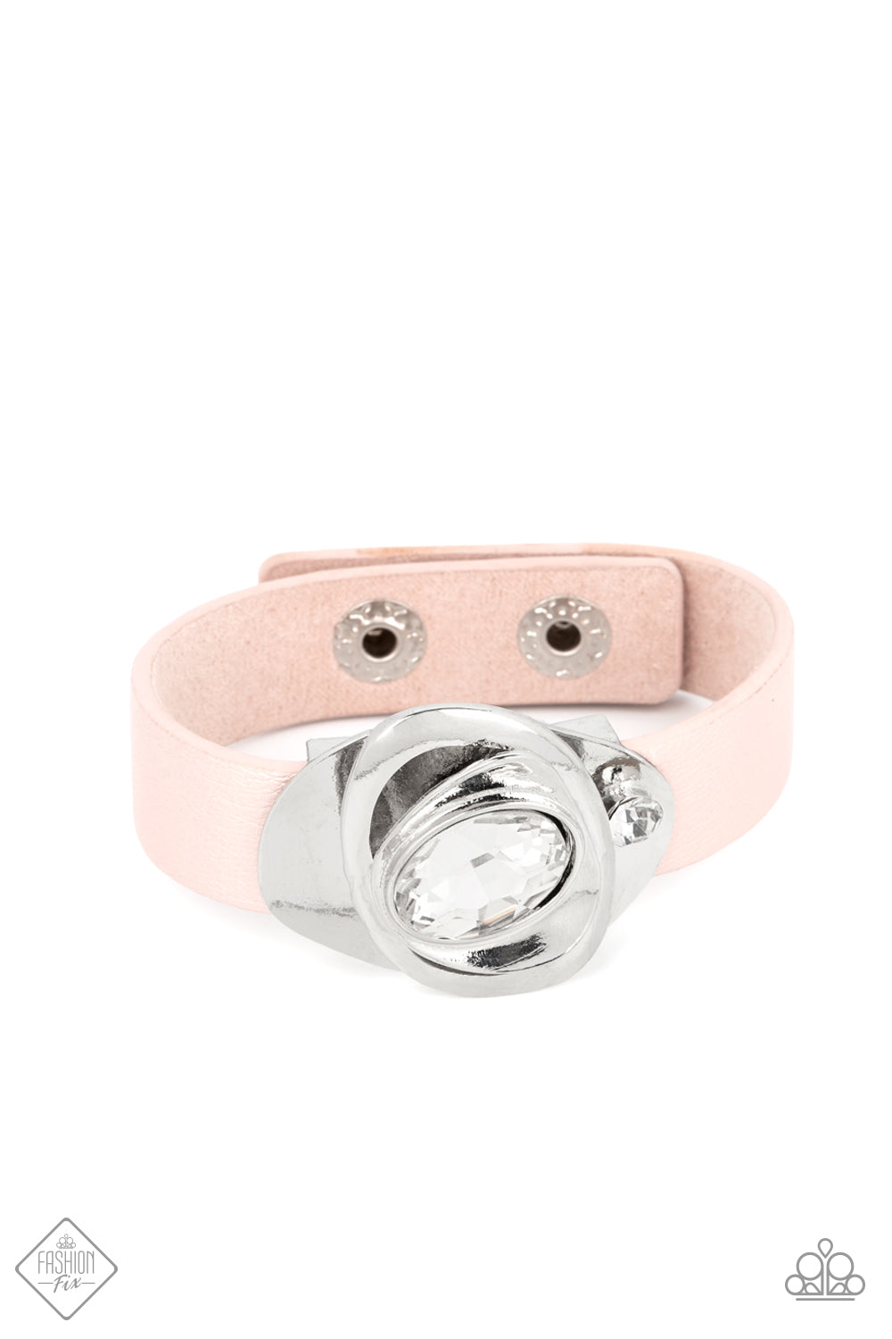 Paparazzi Accessories-Pasadena Prairies Pink Leather FF White Gem Bracelet