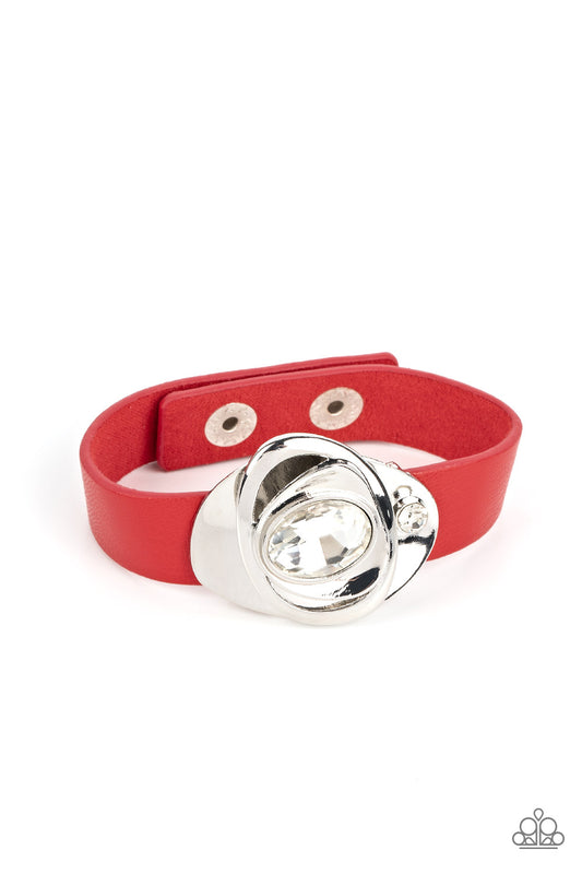 Paparazzi Accessories-Pasadena Prairies-Red Band White Rhinestone Bracelet