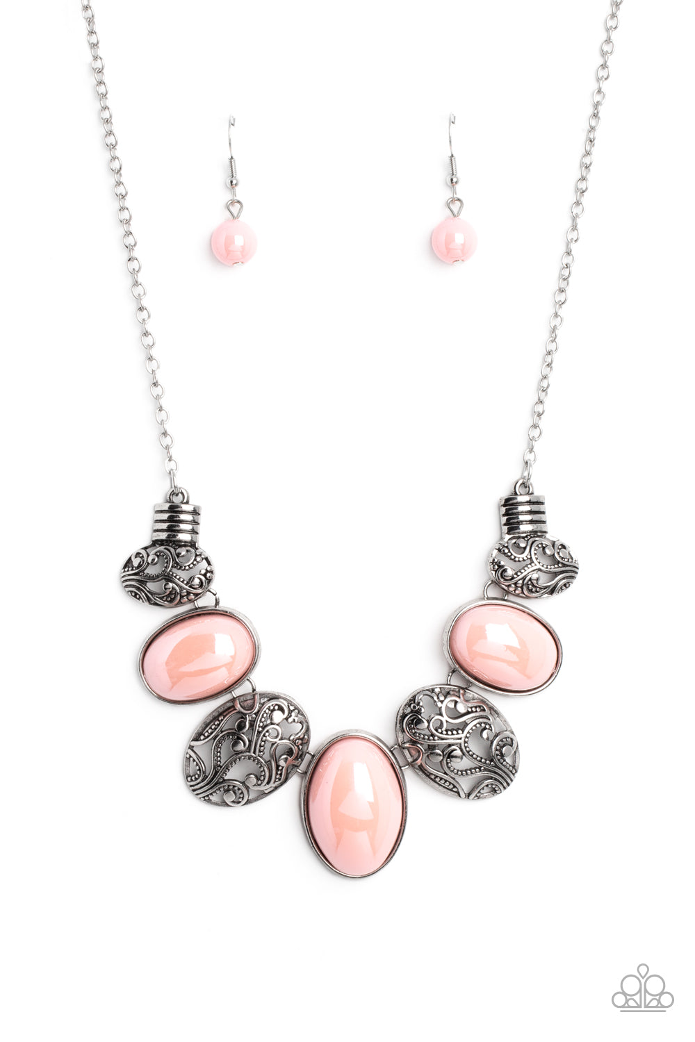 Paparazzi Accessories-Patterned Paisley Pink Oval Airy Bead Necklace Set
