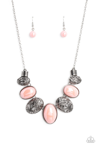 Paparazzi Accessories-Patterned Paisley Pink Oval Airy Bead Necklace Set
