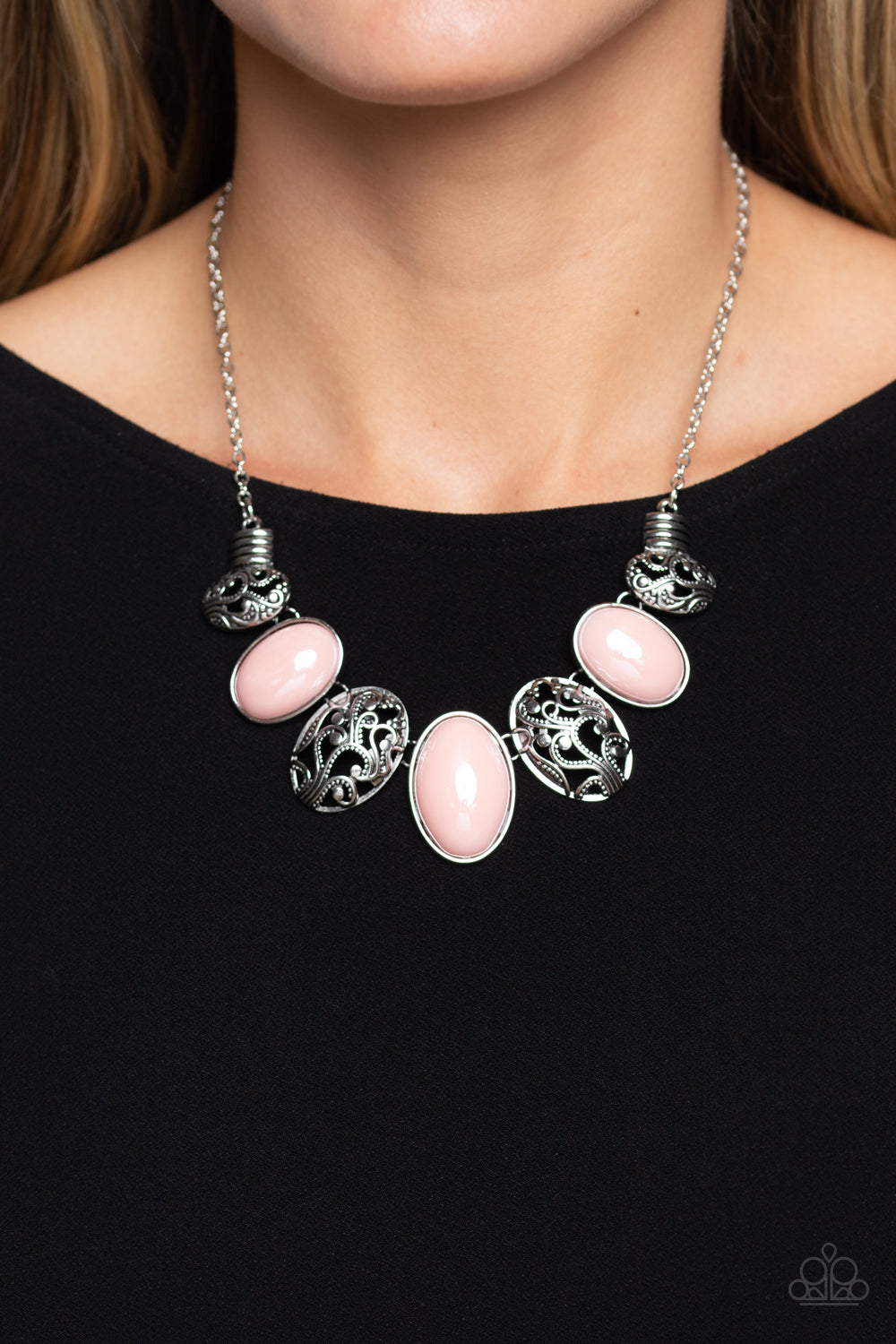 Paparazzi Accessories-Patterned Paisley Pink Oval Airy Bead Necklace Set