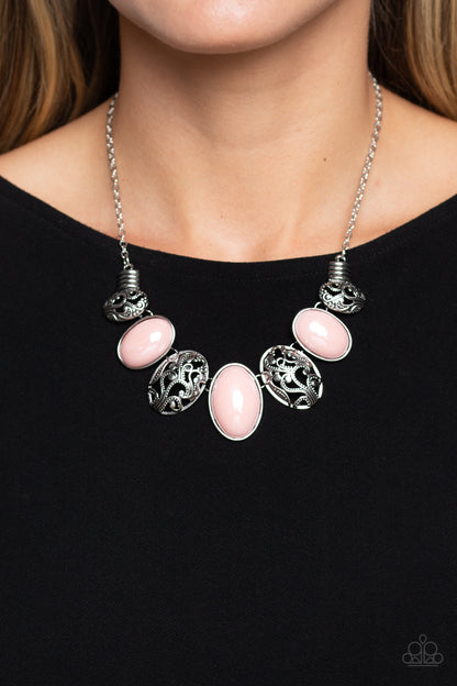 Paparazzi Accessories-Patterned Paisley Pink Oval Airy Bead Necklace Set