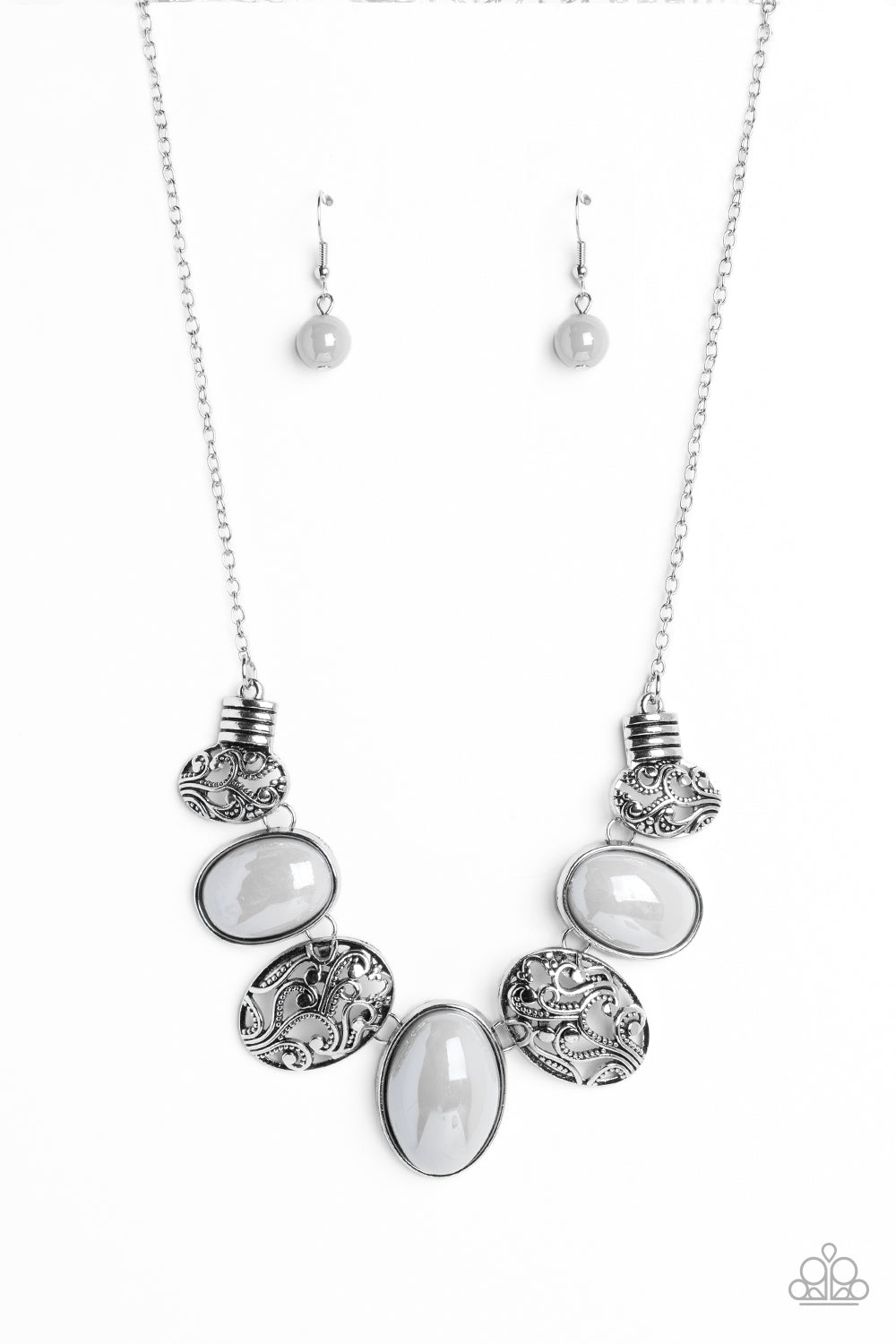 Paparazzi Accessories-Patterned Paisley Silver Oval Bead Necklace Set