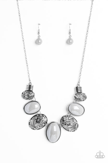 Paparazzi Accessories-Patterned Paisley Silver Oval Bead Necklace Set