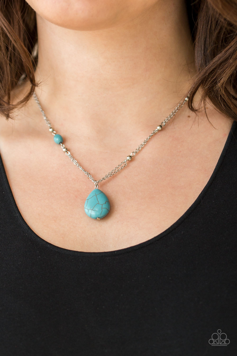 Paparazzi Accessories-Peaceful Prairies Blue Turquoise Teardrop Necklace Set