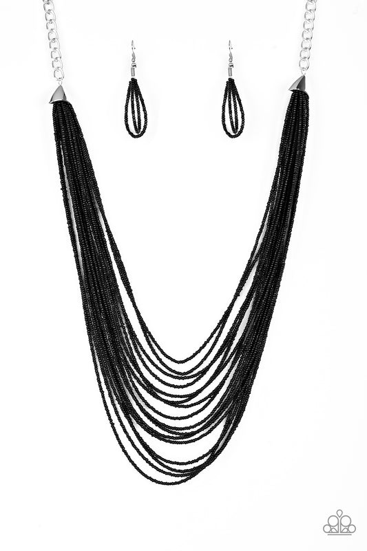 Paparazzi Accessories-Peacefully Pacific Black Seed Bead Necklace Set