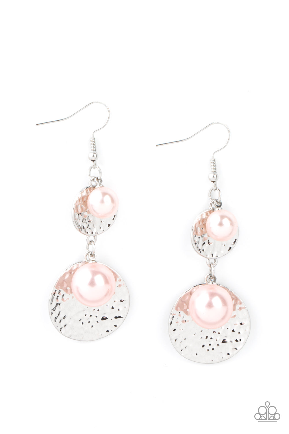 Paparazzi Accessories-Pearl Dive Pink Pearl/Silver Discs Earrings