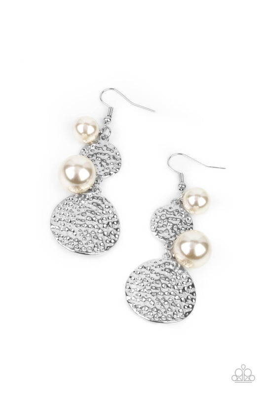 Paparazzi Accessories-Pearl Dive Silver White Pearl Earrings