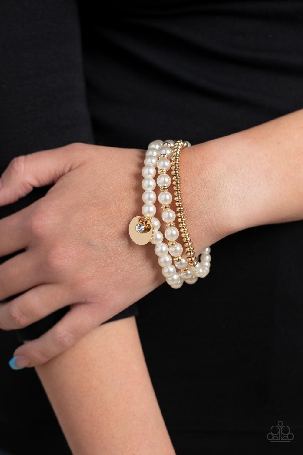 Paparazzi Accessories-Pearly Professional Gold Bead White Pearl Bracelet
