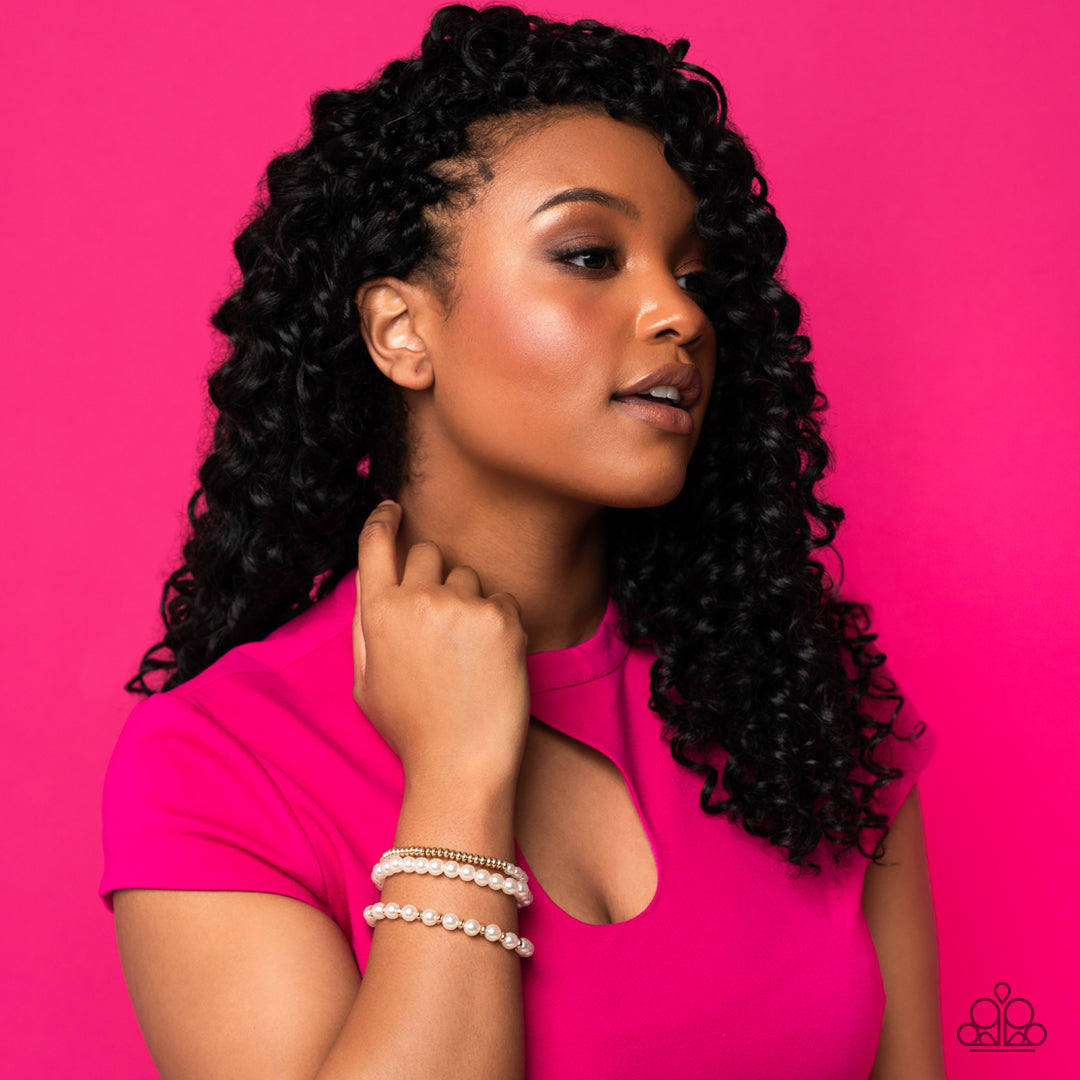 Paparazzi Accessories-Pearly Professional Gold Bead White Pearl Bracelet