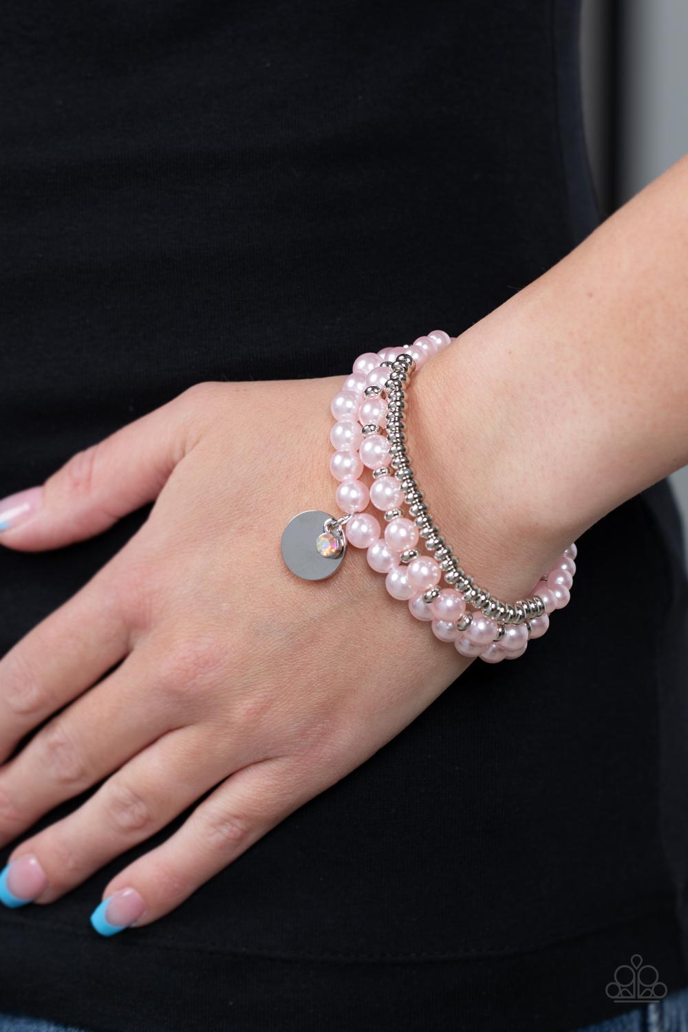 Paparazzi Accessories-Pearly Professional Pink Pearls Silver Bead Bracelet