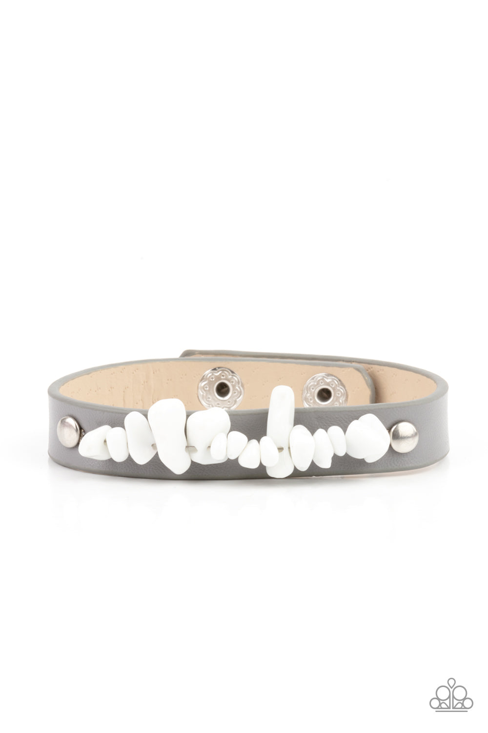 Paparazzi Accessories-Pebble Paradise Silver/White Leather Bracelet