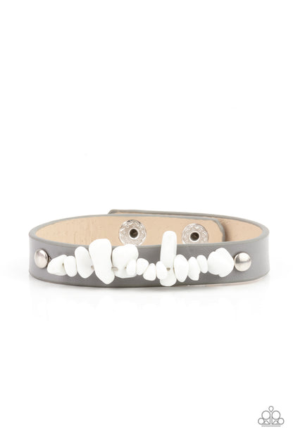 Paparazzi Accessories-Pebble Paradise Silver/White Leather Bracelet