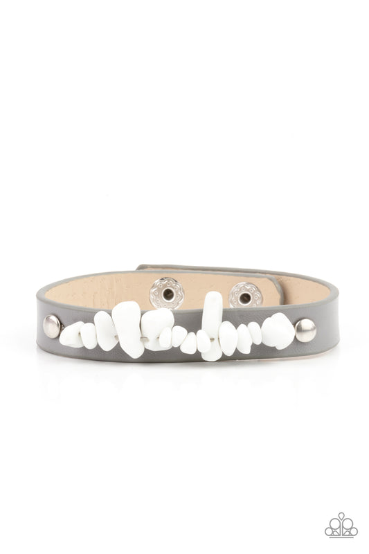Paparazzi Accessories-Pebble Paradise Silver/White Leather Bracelet
