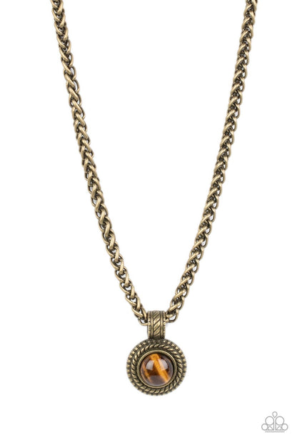 Paparazzi Accessories-Pendant Dreams Brass Tiger's Eye Men's Necklace