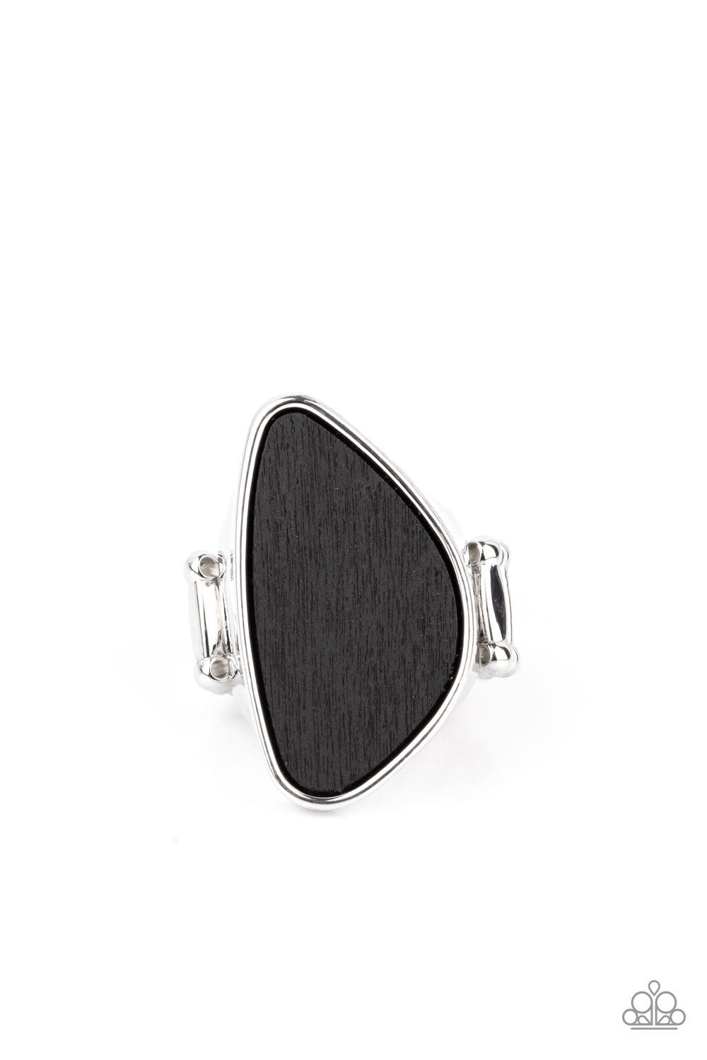 Paparazzi Accessories-Perfectly Petrified Black Asymmetrical Wood Ring