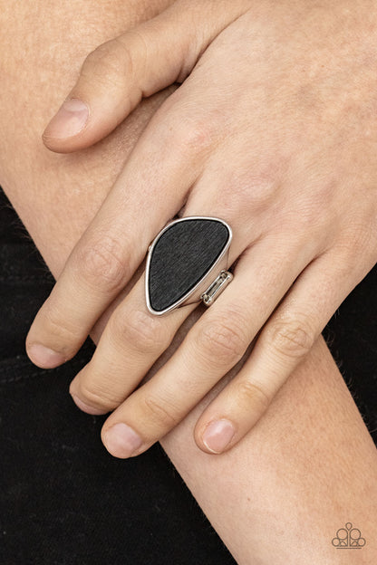 Paparazzi Accessories-Perfectly Petrified Black Asymmetrical Wood Ring