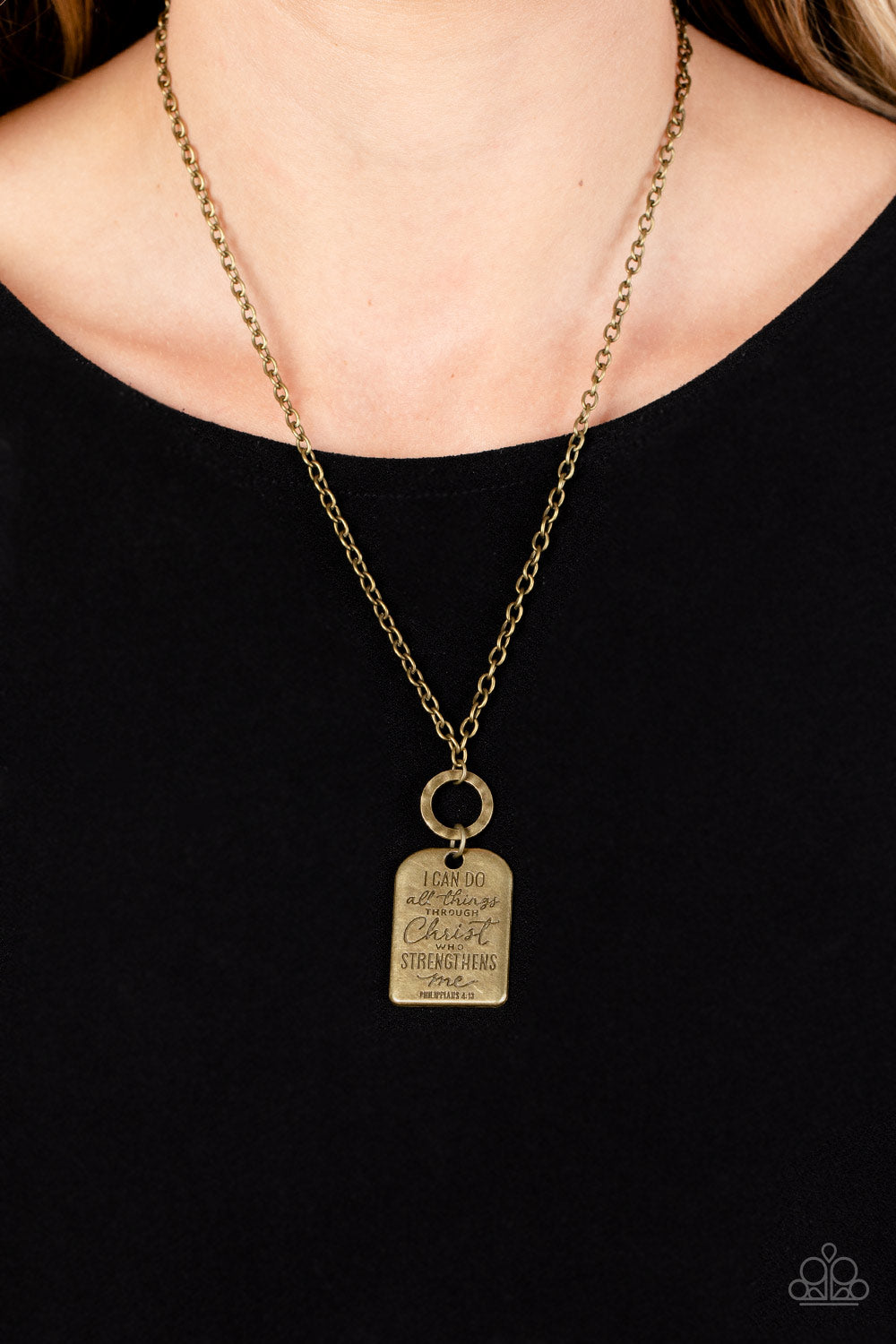 Paparazzi Accessories-Persevering Philippians 4:13 Brass Necklace Set
