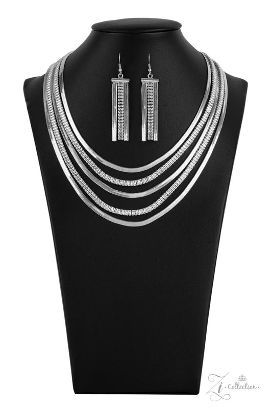 Paparazzi Accessories-Persuasive Silver Emerald Cut Rhinestone 2021 Zi Series Necklace Set