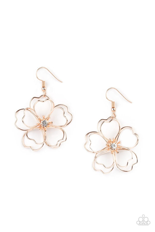 Paparazzi Accessories-Petal Power Rose Gold Heart Shaped Flower Earrings