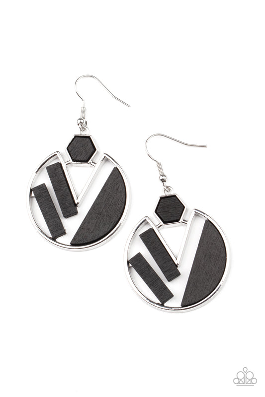 Paparazzi Accessories-Petrified Posh Geometric Black Wood Earrings