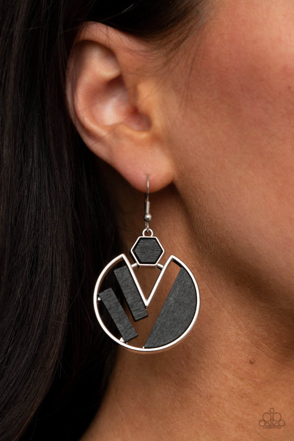 Paparazzi Accessories-Petrified Posh Geometric Black Wood Earrings