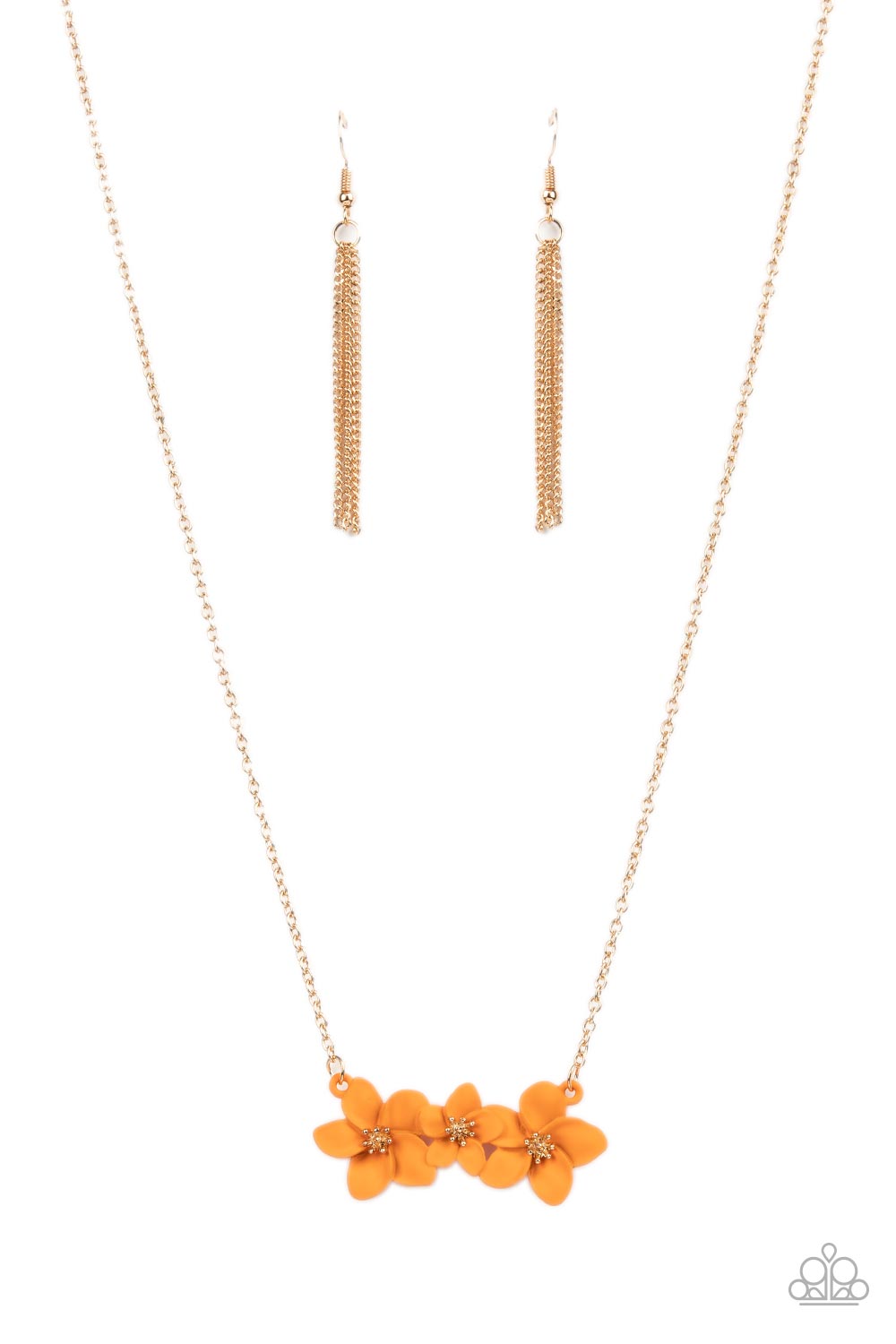 Paparazzi Accessories-Petunia Picnic Orange Dainty Trio Flower Necklace Set