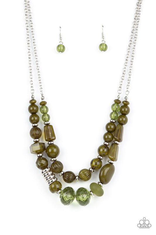 Paparazzi Accessories-Pina Colada Paradise Green Opacity Acrylic Necklace Set