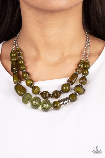 Paparazzi Accessories-Pina Colada Paradise Green Opacity Acrylic Necklace Set