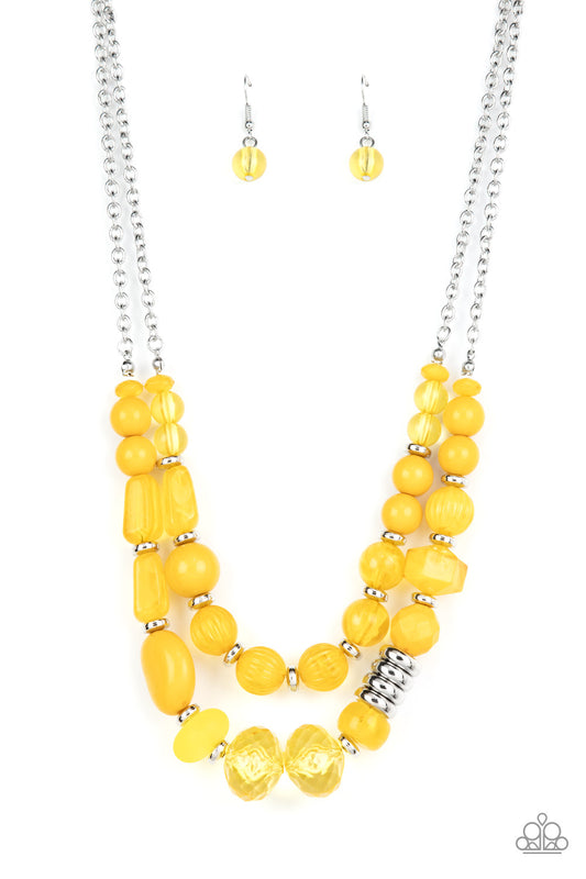 Paparazzi Accessories-Pina Colada Paradise Yellow Acrylic Crystal Bead Necklace Set