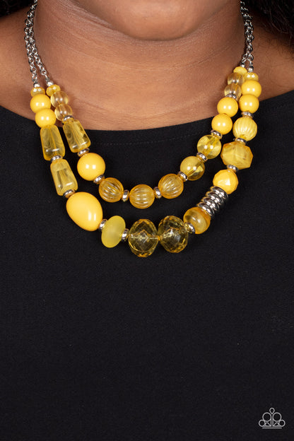 Paparazzi Accessories-Pina Colada Paradise Yellow Opacity Necklace Set