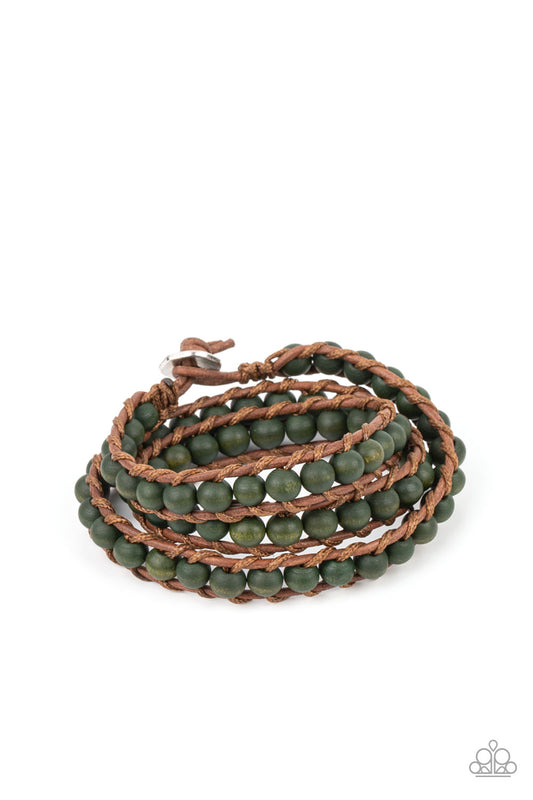 Paparazzi Accessories-Pine Paradise Green Earthy Wooden Bead Bracelet