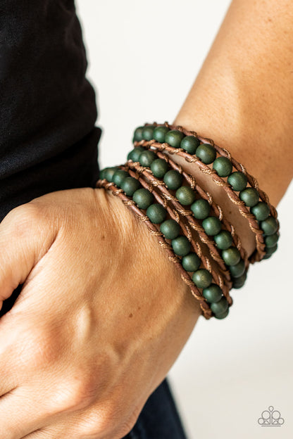 Paparazzi Accessories-Pine Paradise Green Earthy Wooden Bead Bracelet