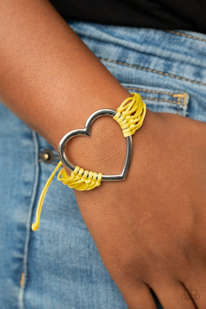 Paparazzi Accessories-Playing With My HEARTSTRINGS Yellow Bracelet