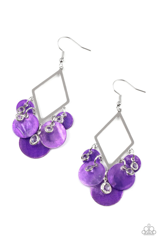 Paparazzi Accessories-Pomp And Circumstance Purple Glassy White Rhinestone Earring