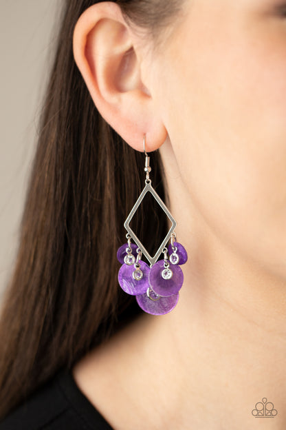 Paparazzi Accessories-Pomp And Circumstance Purple Glassy White Rhinestone Earring