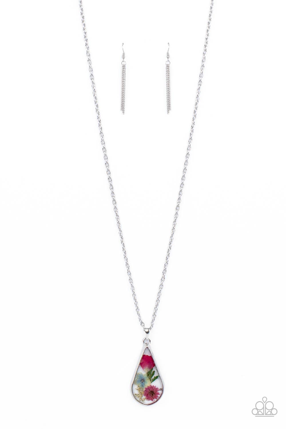 Paparazzi Accessories-Pop Goes the Perennial Pink Bouquet Teardrop Necklace Set