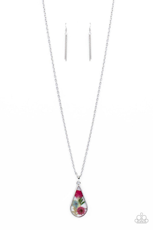 Paparazzi Accessories-Pop Goes the Perennial Pink Bouquet Teardrop Necklace Set