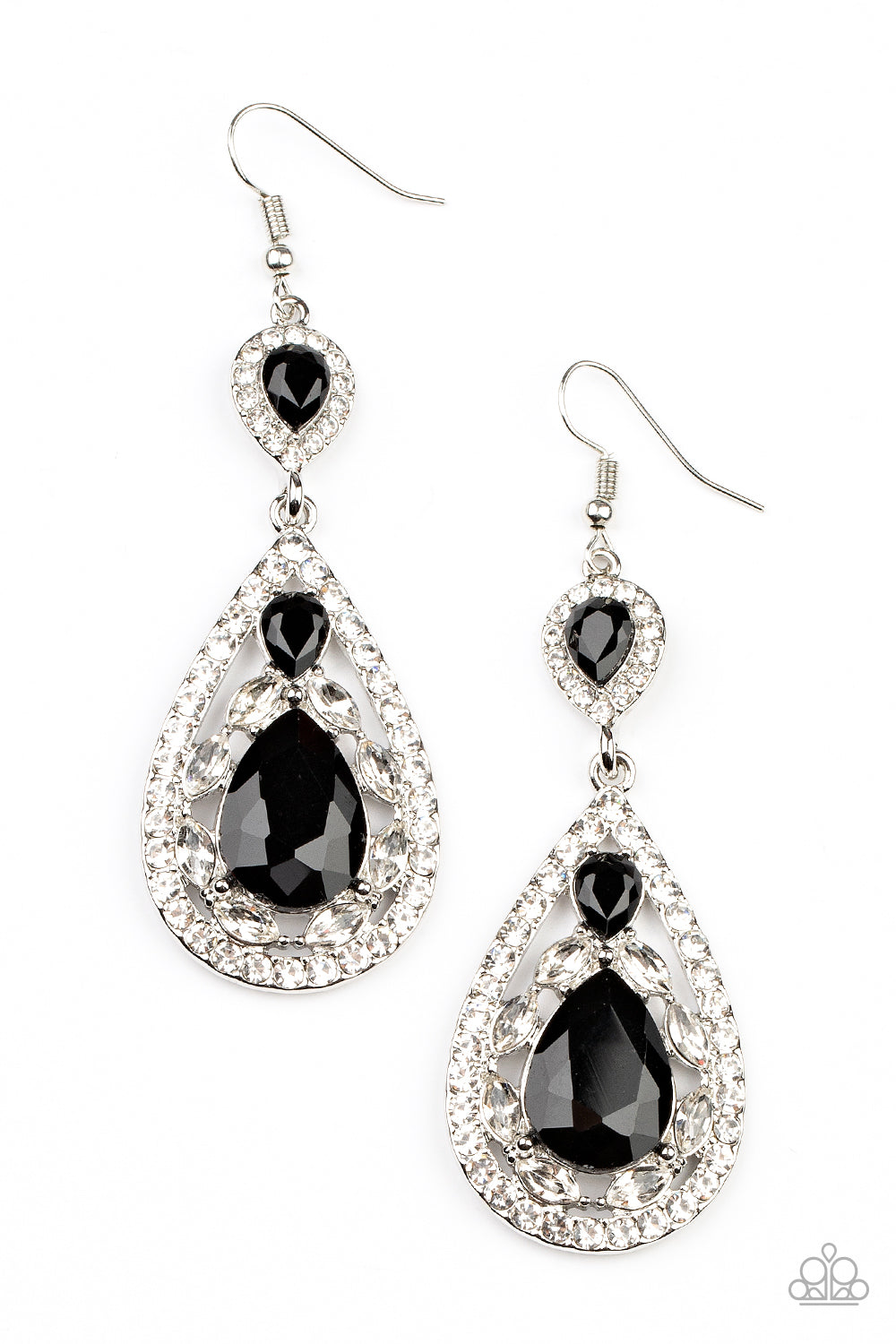 Paparazzi Accessories-Posh Pageantry Black Teardrop Rhinestone Earrings