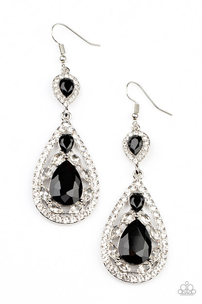 Paparazzi Accessories-Posh Pageantry Black Teardrop Rhinestone Earrings