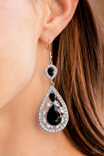 Paparazzi Accessories-Posh Pageantry Black Teardrop Rhinestone Earrings
