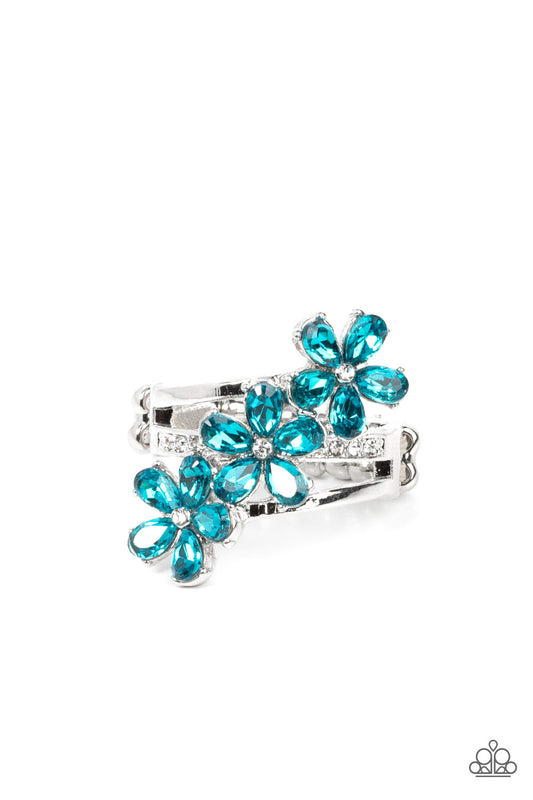 Paparazzi Accessories-Posh Petals Blue Floral Efflorescence Rhinestone Ring