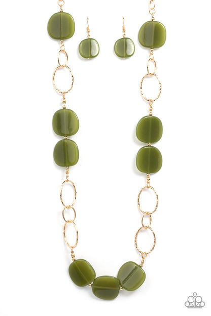 Paparazzi Accessories-Posh Promenade Green Oversized Gold Link Necklace Set