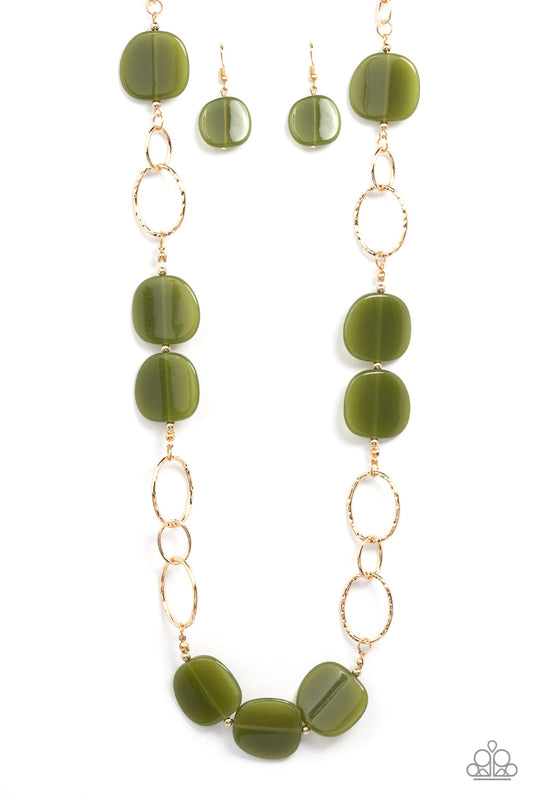 Paparazzi Accessories-Posh Promenade Green Oversized Gold Link Necklace Set