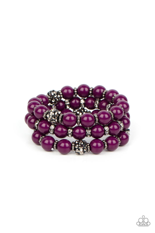 Paparazzi Accessories-Poshly Packing Purple Hematite Dotted Bead Bracelet