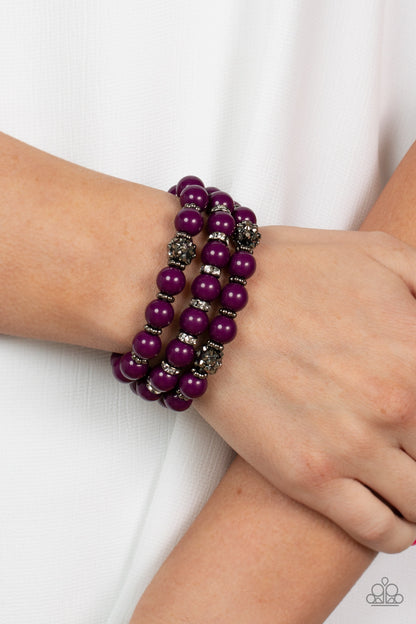 Paparazzi Accessories-Poshly Packing Purple Hematite Dotted Bead Bracelet