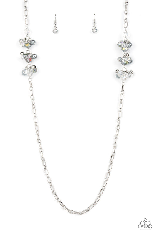 Paparazzi Accessories-Poshly Parisian Silver Pearly Iridescent Necklace Set