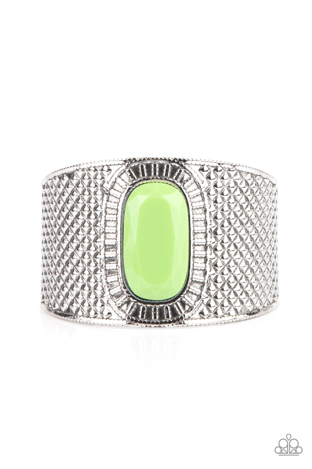 Paparazzi Accessories-Poshly Pharoah Green Oversized Cuff Bracelet
